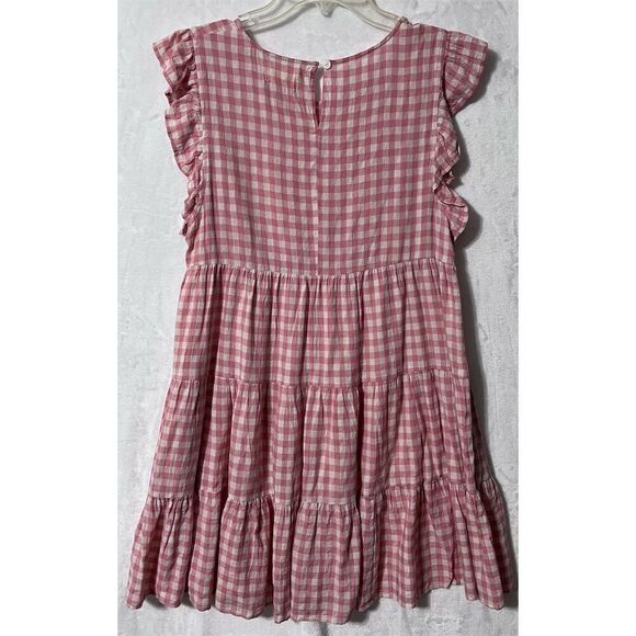 Altar’d State Pink Gingham Tiered Mini Dress Size M Short Sleeve Summer Casual - Picture 4 of 10